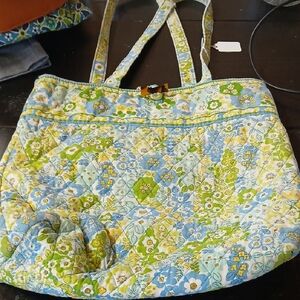 Vera Bradley Quilted Floral Tote in Light Blue & Green